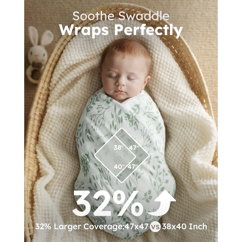 Yoofoss Muslin Swaddle Blankets, Organic Baby Blankets, 47 x 47