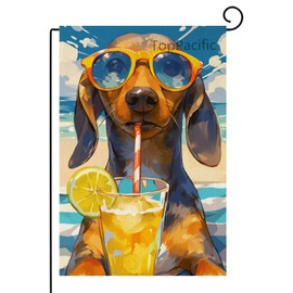 TopPacific Dachshund Garden Flag Summer Beach Garden Flag 12x18 Vertical Double Sided for Outside, Small Funny Burlap Linen Yard Flag for Outdoor Decorations(6522)