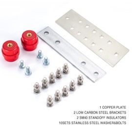 7.8" Length 10 Hole Classic Tin Copper Grounding Bar Kit for General Electrical, 0.16"x 2.36"x 7.8" Bus Bar with 10 x0.35" Terminal Position, UL Listed SM40 Insulators Rated Uimp up to 6kV