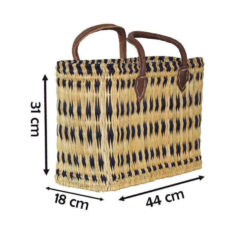 Seagrass Shopping Basket, Braided Bag with Leather Handle, Large with