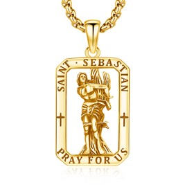 DRINSPER Patron St Sebastian Medal Necklace for Mem Women 925 Sterling Silver Saint Sebastian Pendant Religious Amulet Sport Protection Jewelry Gifts,Gold