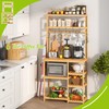 BMOSU Bakers Rack Bamboo for Kitchen with 12 S-Shaped Hooks