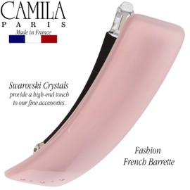 Camila Paris CP3446 French Hair Barrette Clip for Girls, Pink, Rubberized Automatic Clasp Strong Hold Grip Hair Clips for Women, No Slip and Durable Styling Girls Hair Accessories, Made in France