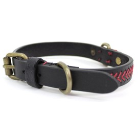 Rawlings | BASEBALL STITCH LEATHER DOG COLLAR | Small - 15.5” | Black