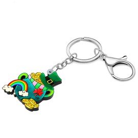 LONYOO St Patrick's Day Acrylic Piggy Bank Keychain Top Hat Gold Coin Potjar Keyring Gifts for Women Girls Car Key Purse (Green)