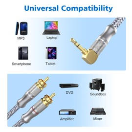 SOUNDFAM RCA to 90 Degree 3.5mm Cable Right Angle AUX to RCA Stereo Y Splitter for Smartphones, MP3, Tablets, Speakers -Grey(6ft/2M)