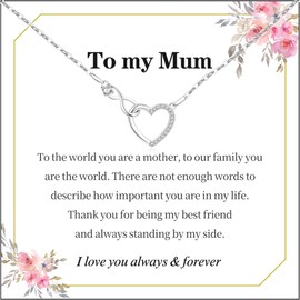 VEEDOFA Gifts for Mum, Hypoallergenic S925 Sterling Silver Necklaces for Women, Mum Gifts for Mothers Day, Birthday, Infinity Heart Cubic Zirconia Ladies Necklaces, Jewellery for Women