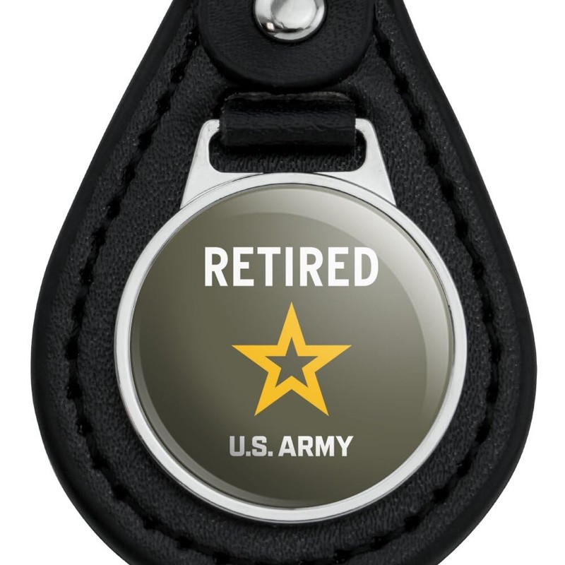 Black Leather U.S. Army Retired Logo Keychain