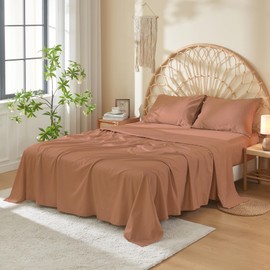 DOZ 100% Long Staple Cotton Sheet Sets, Soft Sateen Weave Cotton, Smooth, Breathable, Cooling Sheets, Hotel Comfort, Durable, 3pc – 2 Pillowcases 1 Fitted (Clay, King)