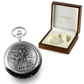De Walden Godson Baptism Engraved St Christopher Pocket Watch Wood Box MP