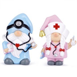 Hodao 2pcs Doctor Home Gnome Figurines Decorations Doctor Gnomes Ornaments Scandinavian Tomte Elf Decor Gifts Summer Gnomes Figurines Home Decorations Table Hospital Nurse Gnomes Decor (Color)
