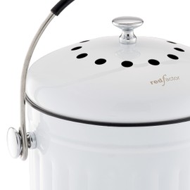 RED FACTOR Premium Compost Bin for Kitchen Countertop - Stainless Steel Food Waste Bucket with Innovative Dual Filter Technology - Includes Spare Filters (White, 1.3 Gallon)