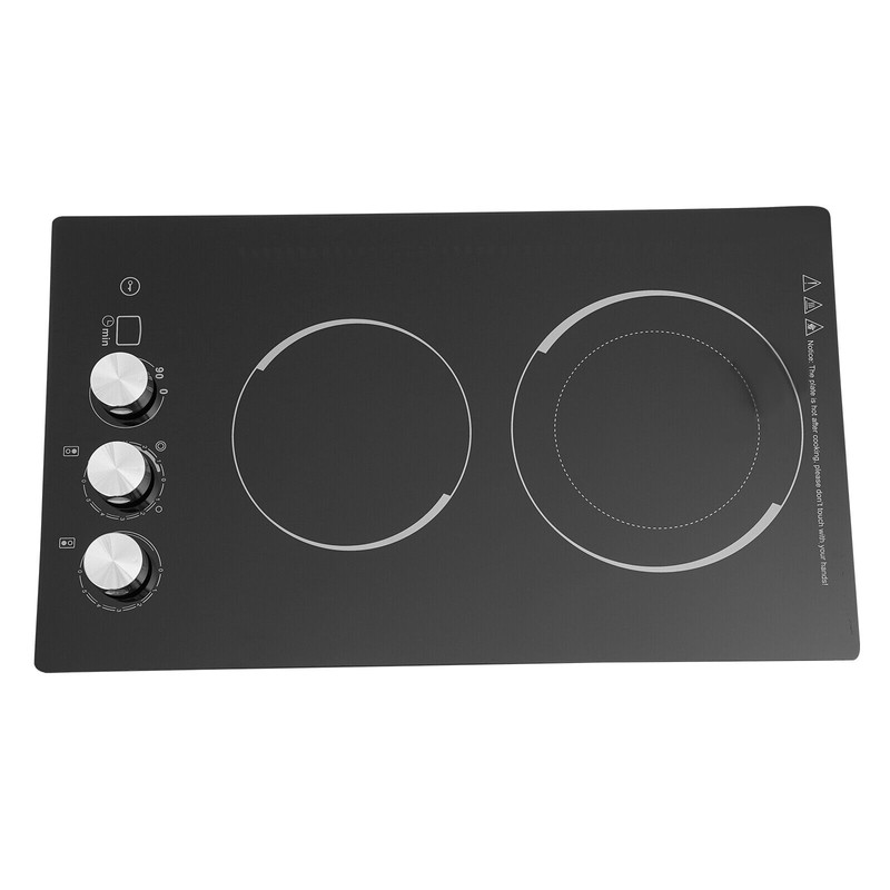 2 Burners Electric Cooktop Countertop Knob Control Cooking Stovetop 600W/1100W