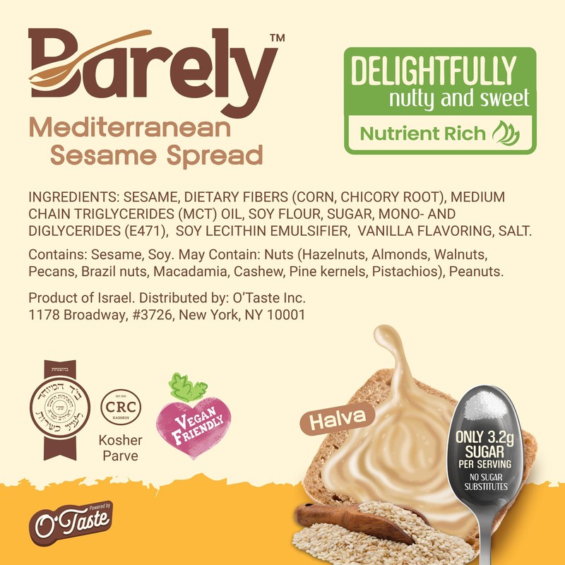 Sweet Mediterranean Sesame Spread by Barely, Low Sugar & No