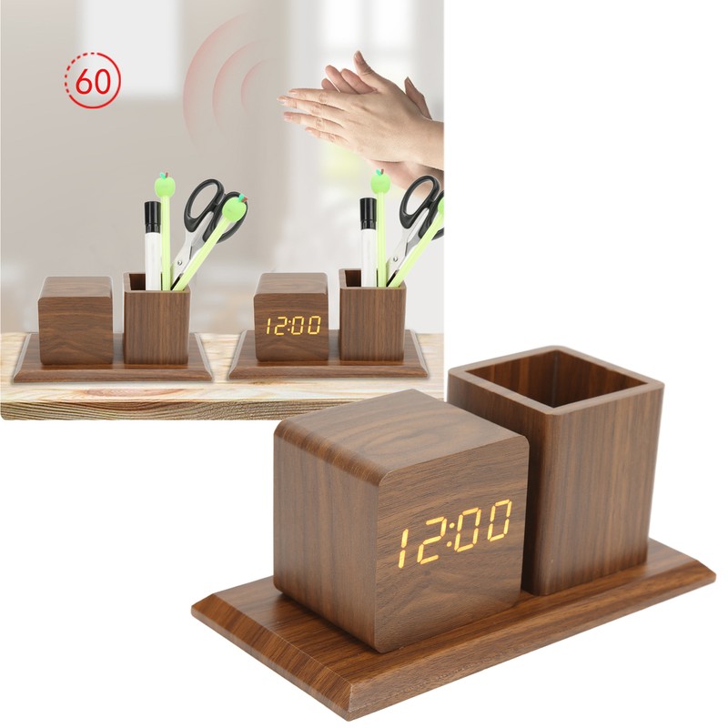 Pen Holder Clock Temperature Calendar Display 3 Level Brightness Adjustment