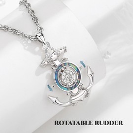 CELESTIA Rotatable Compass Necklace for Women Mens Sterling Silver Anchor Pendant Mother of Pearl Graduation Jewellery Nautical Gifts Boating Sailing Presents for Him Never Lost