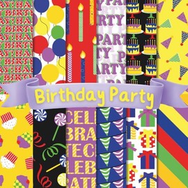 Birthday Party Scrapbook Paper Craft Pad: 12 Bright Colorful B'day Designs, 24 Double-Side Sheets on 8.5"x8.5" Size Paper With Premium Vibrant Colors! ... Letters, DIY, Cardstock, Decoupage Etc