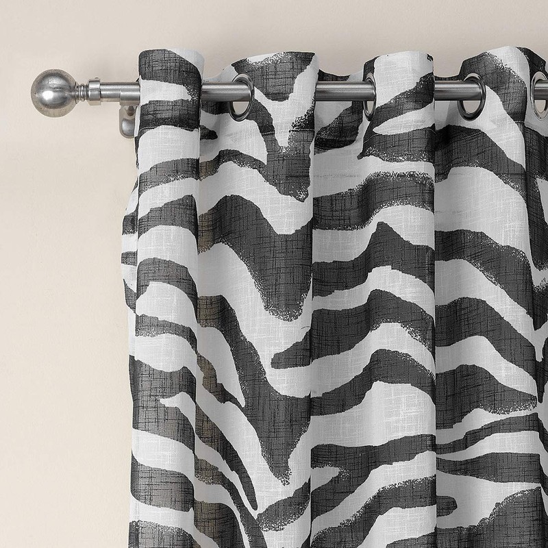 vctops Zebra Pattern Curtains Grommet Top Semi Sheer Linen Textured