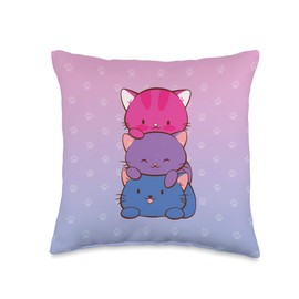 Bisexual Pride Kawaii Cats Bisexual Pride Kawaii Kitty Cat Stack Anime Throw Pillow, 16x16, Multicolor