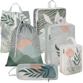 6 Pcs Compression Packing Cubes Waterproof Suitcase Travel Bag Luggage Backpack Organizer Travel Cubes for Packing-Bohemian