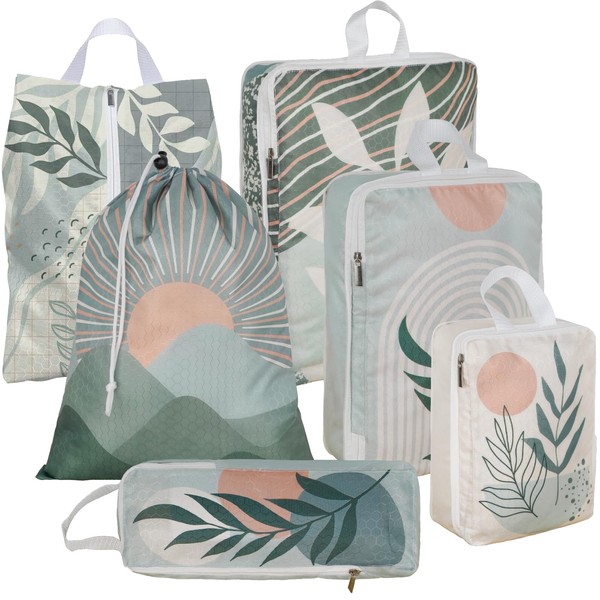 6 Pcs Compression Packing Cubes Waterproof Suitcase Travel Bag Luggage