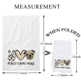 PLITI Pug Kitchen Towel For Pug Dog Lover Gift Pug Mom Gift Crazy Pug Lady Gift Pug Dog Owner Gift Peace Love Pugs Gift (Peace love pugs TWU)