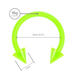 2pc 16g Dental-Grade Clear Acrylic Green Horseshoe Hoop 3mm Spike Circular Barbells Earrings Cartilage Helix Septum Nose Lip Rings - 8mm
