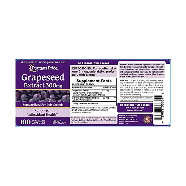 Puritan's Pride Grapeseed Extract 300 mg-100 Capsules