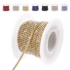 Tanstic 1 Roll Crystal Rhinestone Close Chain Trim, 10 Yards 2mm Claw Rhinestone Chain Roll for Jewelry Wedding Decoration, Sewing Crafts (White)