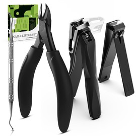 BALUCA Heavy Duty Toenail Clippers for Thick Nails & Seniors – Straight & Curved Blade Professional Nail Clipper Set with 360° Rotating Head, Nail Lifter – Ingrown Toenail Tool Solution