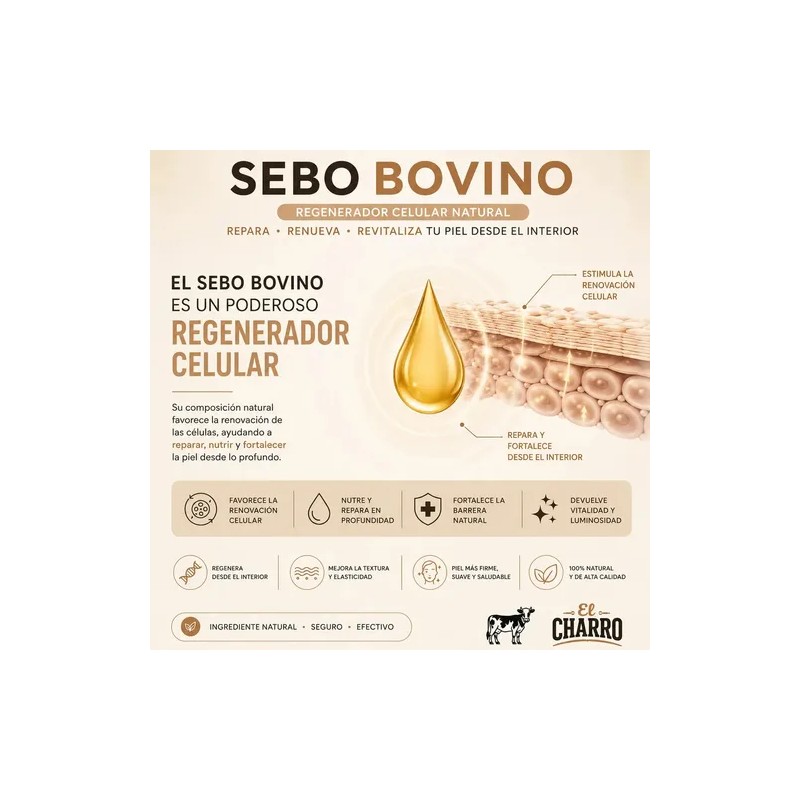 Crema El Charro de Sebo Bovino para Rostro y Cuerpo,