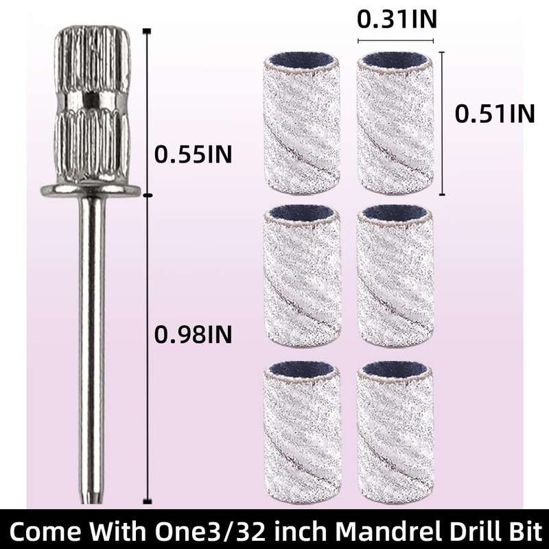 100 Pcs (180 Grit White)Sanding Bands Nail Drill Bit with