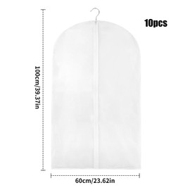 Zythrem Pack of 10 PEVA Washable Clothing Envelopes Clothing Cover 60 x 100 cm Transparent Dust Covers Zippered Clothes Case Coat Covers
