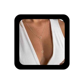 Enautoabs Boho Heart Lariat Y Necklace Hollow Heart Pendant Necklace Gold Heart Y Drop Necklace Chain Long Heart Y Necklace Minimalist Open Heart Chain Necklace Jewelry for Women