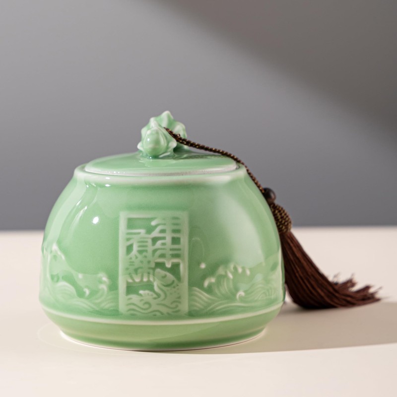 SILINE Genuine Longquan Celadon Airtight Container 20 oz/600ml,Green Porcelain Loose
