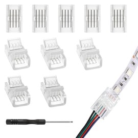 PACIOCEAN 10Pcs 8mm 4 Pin RGB LED Light Strip Connector Tool,Strip to Strip RGB Connector for 8mm Wide,Solderless Strip to Wire Connectors