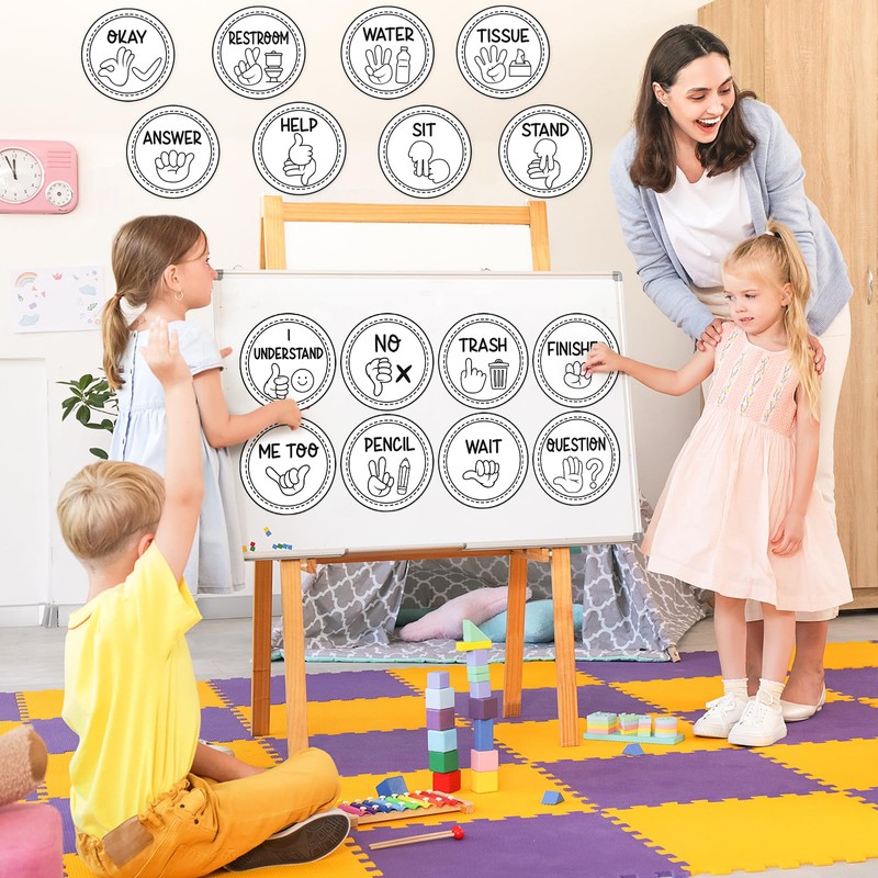 16 Pcs Sign Language Posters for Classroom, Teacher Students Visual