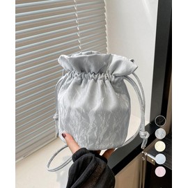Miniministore Mini Shoulder Bag, Crossbody Drawstring Bag, Women's Trend, Silver Bag, Mini Bag, Adult, Cute, Compact Bag, Easy to Use Pochette, Korean Style Bucket Bag, Pink