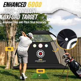 PodiuMax Golf Net, 10x7ft Golf Practice Net and Mat, Noise Reduce Target, 5 Balls, 4 Sandbags, Tee, Carry Bag, Hitting Nets for Backyard Garage, Indoor Driving Chiping, Gift for Men & Golfers