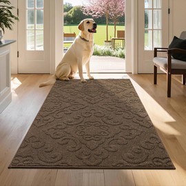 COSY HOMEER-Door-Mat-Non-Slip-Entryway-Rug 36”x60” Absorbent Welcome Mats Washable Dirt Trapper Door Mat Entrance Floor Mats for Front Back Doormats and Wet Shoes,Brown