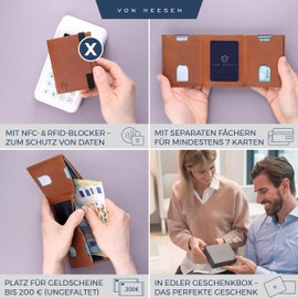 VON HEESEN Slim Wallet with RFID Protection - Men's Small Wallet - Mini Purse Women's Wallet - Card Holder Genuine Leather Card Wallet - Leather Credit Card Holder, Cognac (Waxy), Mini coin pocket