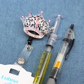 Crystal Rhinestone Crown Retractable ID Badge Name Card Holder Reel for Nurse