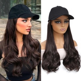 AliRobam Hat Wigs Long Baseball Cap Wig with Wavy Ends Synthetic Hair Extensions attached for Women girls Adjustable Wig Hat (Brown, 20inch)