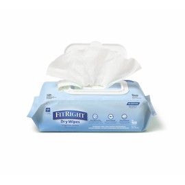 Medline FitRight Dry Wipes, Personal Cleansing Wipes, Dry Baby Wipes or Incontinence Care, No Additives, Hypoallergenic, 8” x 8” Wipe, 100 Count