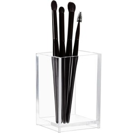 XFLYP Acrylic Pen Pot, Make Up Brush Holder, Square Transparent Pen Holder, Pencil Container Organiser for Home, Desk, Stationery Storage