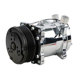 ACTECmax Universal A/C Compressor with Black PV7 Clutch SD 508 Style 5H14 R134A Chrome Serpentine Belt