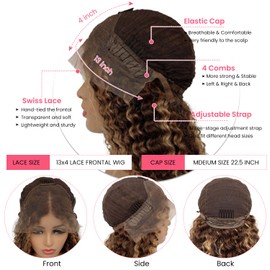 4/27 Honey Blonde 13x4 HD Lace Front Wigs 30 Inch Human Hair 150% Density Highlight Ombre Lace Front Wigs Pre Plucked Water Wave Lace Front Wigs Glueless Transparent Frontal Ombre Wigs for Women