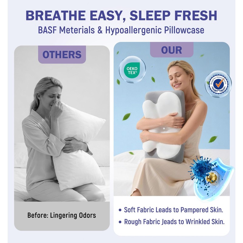 SANSWAN Neck Therapy Pillow for Sleeping, Ergonomic Foam Pillow for