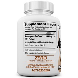 Natures Elements Ashwagandha Root – 12:1 Extract – 1000mg Per Serving – 2.5% Withanolides & Alkaloids – 60 Veggie Caps – Stress & Energy Support – Non-GMO