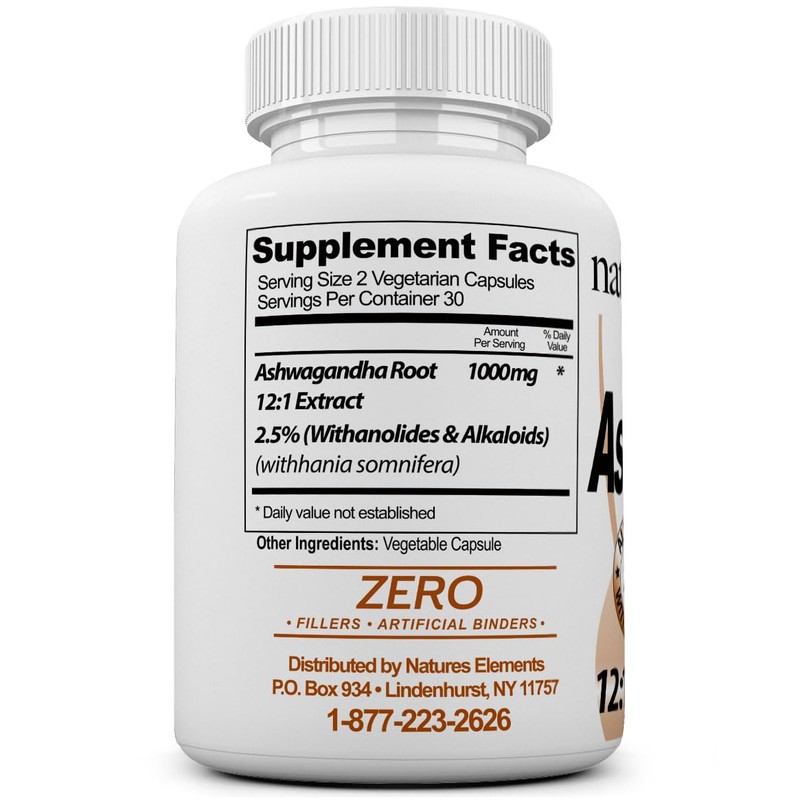 Natures Elements Ashwagandha Root – 12:1 Extract – 1000mg Per